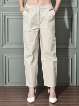 FFU - Women Beige Textured Straight Trousers