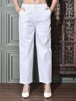 FFU - Women White Textured Straight Trousers