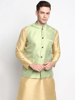 Devoiler - Men Green Floral Woven Nehru Jacket