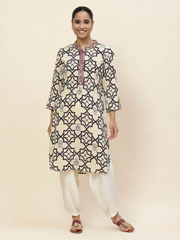 Lakshita - Purple Printed Viscose Rayon Cotton Straight Mirror Work Kurta