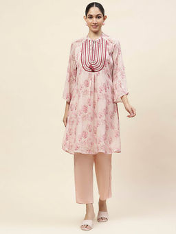 Lakshita - Sana Light Pink Printed Chiffon Embroidered Straight Kurta