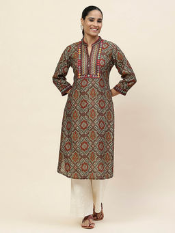 Lakshita - Multi-Colour Printed Chanderi Cotton Embroidered Straight Kurta