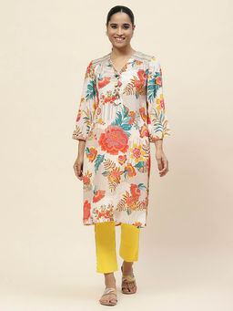 Lakshita - Ivory Viscose Rayon Floral Printed Straight Kurta