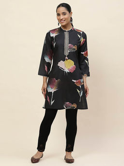 Lakshita - Sameen Black Printed Cotton Linen Kurta