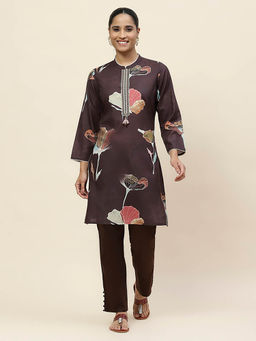 Lakshita - Sameen Brown Printed Cotton Linen Kurta
