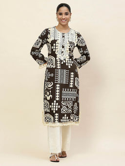 Lakshita - Dark Brown Printed Straight Viscose Rayon Kurta