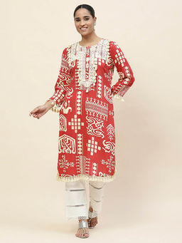 Lakshita - Red Printed Straight Viscose Rayon Kurta
