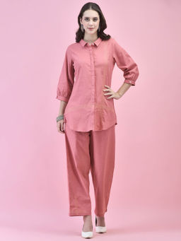Shree - Women Cotton Pink Solid Shirt and Pant (Set of 2)