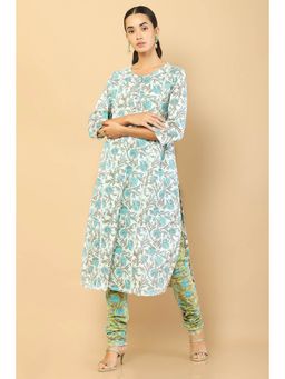 Soch - Women Off White & Blue Floral Kurta Suit (Set of 2)