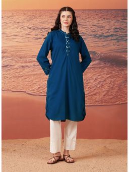 Lakshita - Navy Monochrome Lyocell Kurta for Women