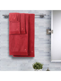 Maspar - Colorart 550GSM Embedded Stripe Solid Lacquer Red Towels (Set of 6)