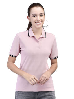 WOODLAND - Womens Pink Solid Polo Neck T-Shirt