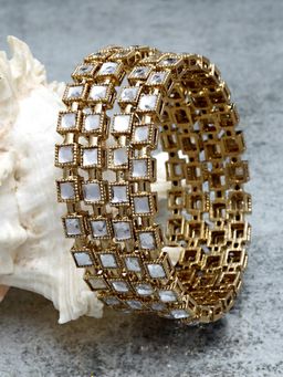 Karatcart - (Set Of 4) Antique Gold Plated Mirror Work Kundan Bangles for Women