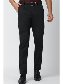 Peter England - Men Black Textured Slim Fit Formal Trousers