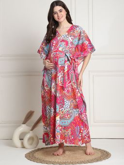Secret Wish - Printed Multi Cotton Maternity Kaftan Full Length (Set of 2)