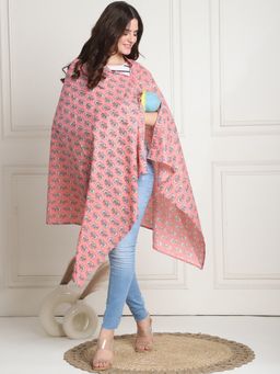 Secret Wish - Floral Print Peach Cotton Nursing Cover