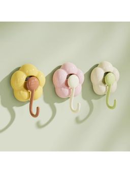 House of Quirk - Multicolor Vacuum Suction Cup Hooks 3 Pack Heavy Duty Floral Wall Hooks for Bathroom
