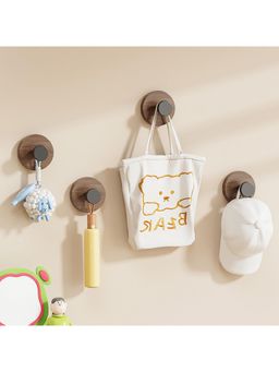 House of Quirk - Brown Wall Mounted Adhesive Hooks 4 Heavy Duty Multipurpose Hooks for Towels