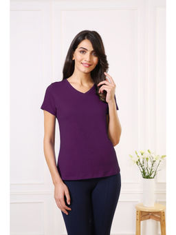 Van Heusen - Women V-Neck & Short Sleeve Lounge T-Shirt - Grape