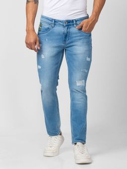 Spykar - Men Light Blue Cotton Slim Fit Tapered Length Jeans (Kano)