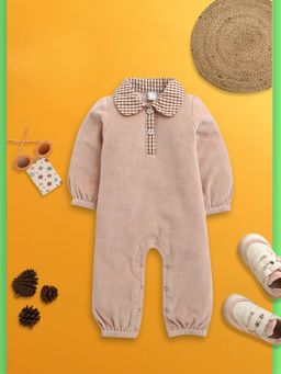 Nino Bambino - Pink Velour Full Sleeves Collar Romper for Kids