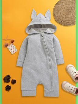 Nino Bambino - Grey Velour Full Sleeves Hoodie Romper for Kids