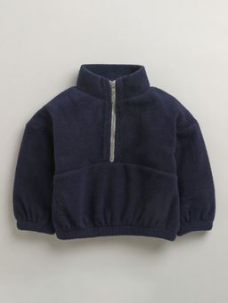 Nino Bambino - Navy Blue Polar Fleece Full Sleeves Sweatshirt with Jogger Set for Kids