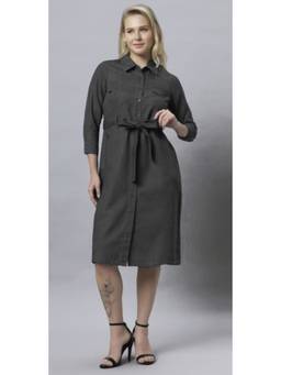 Tripursundari Fashion - Women’s Black Denim Shirt Casual Midi Dress