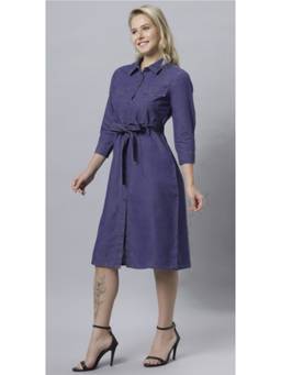 Tripursundari Fashion - Women’s Navy Blue Denim Shirt Casual Western Midi Dress