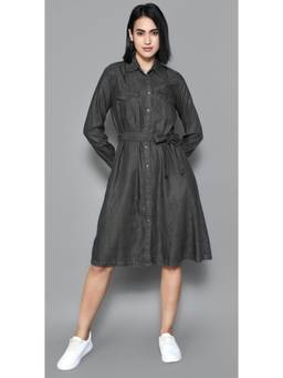 Tripursundari Fashion - Women’s Black Denim Shirt Casual Midi Dress