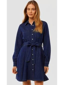 Tripursundari Fashion - Women’s Navy Blue Denim Roll-Up Sleeves Casual Knee Length Dress