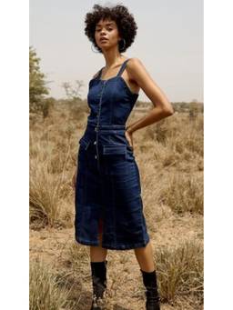 Tripursundari Fashion - Navy Blue Women’s Sleeveless Bodycon Fitted Midi Dress