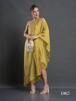 EKKO - Green Viscose Blend Asymmetrical One-Shoulder Maxi Dress