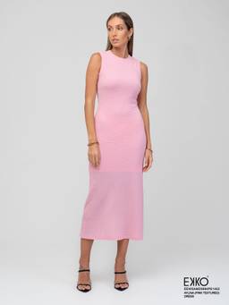 EKKO - Pink Polyster Flare Fit Sleeveless Bodycon Midi Dress