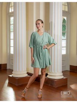EKKO - Green Polyster Blend Kimono Sleeve Mini Dress