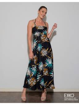 EKKO - Black Linen Flare Fit Back Tie Detail Maxi Dress