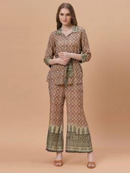 SANAA - Women Khaki Printed Pure Viscose Co-Ord Set