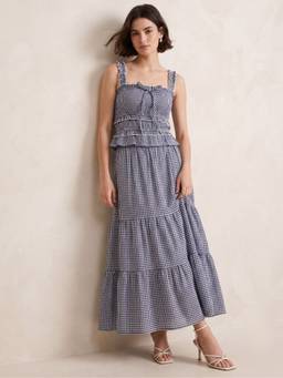 Outzidr - Blue Checkered Smocked Co-Ord Set