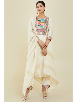 Soch - Women Beige Silk Embroidered Suit (Set of 3)