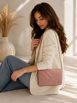 Yelloe - Pink Quilted Sling Bag with Detachable Chain
