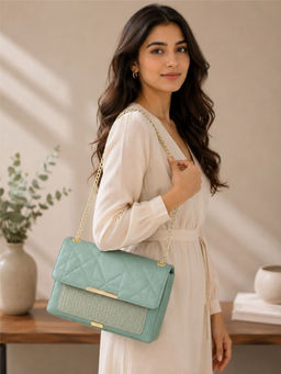 Yelloe - Green Quilted Sling Bag with Detachable Chain with Detachable Chain