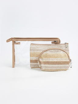 max - Women Basket Weave Vanity Pouches - Pack of 3