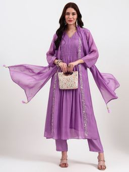 Yufta - Women Embellished Purple Kurta with Pant and Dupatta