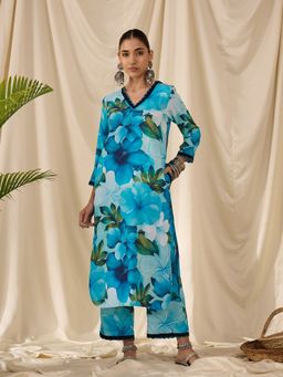 STADO - Women Rayon Floral Blue Kurta with Pant