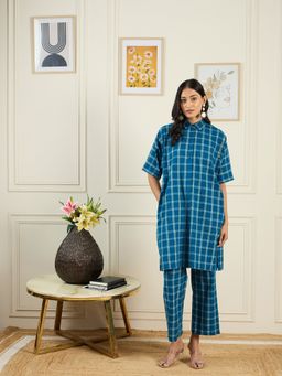 STADO - Women Checks Blue Kurta with Pant