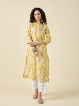 STADO - Women Floral Yellow Kurta with Pant