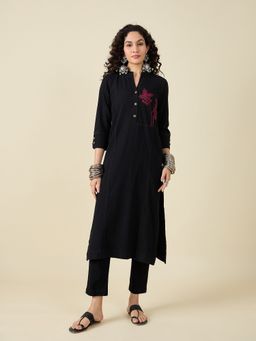 STADO - Women Denim Solid Black Kurta with Pant