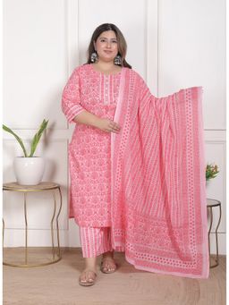 Swasti - Women Peach Plus Size Kurta with Pant and Dupatta