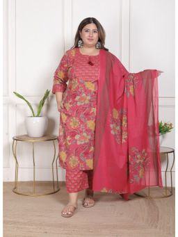 Swasti - Women Red Plus Size Kurta with Pant and Dupatta
