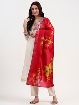 Yufta - Women Embroidered Cream Kurta with Pant and Dupatta